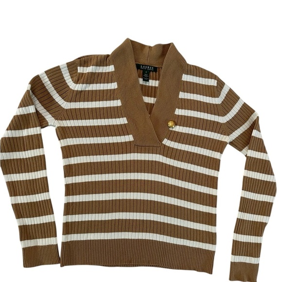 Ralph Lauren Brown and Tan V-Neck Sweater - Picture 7 of 16